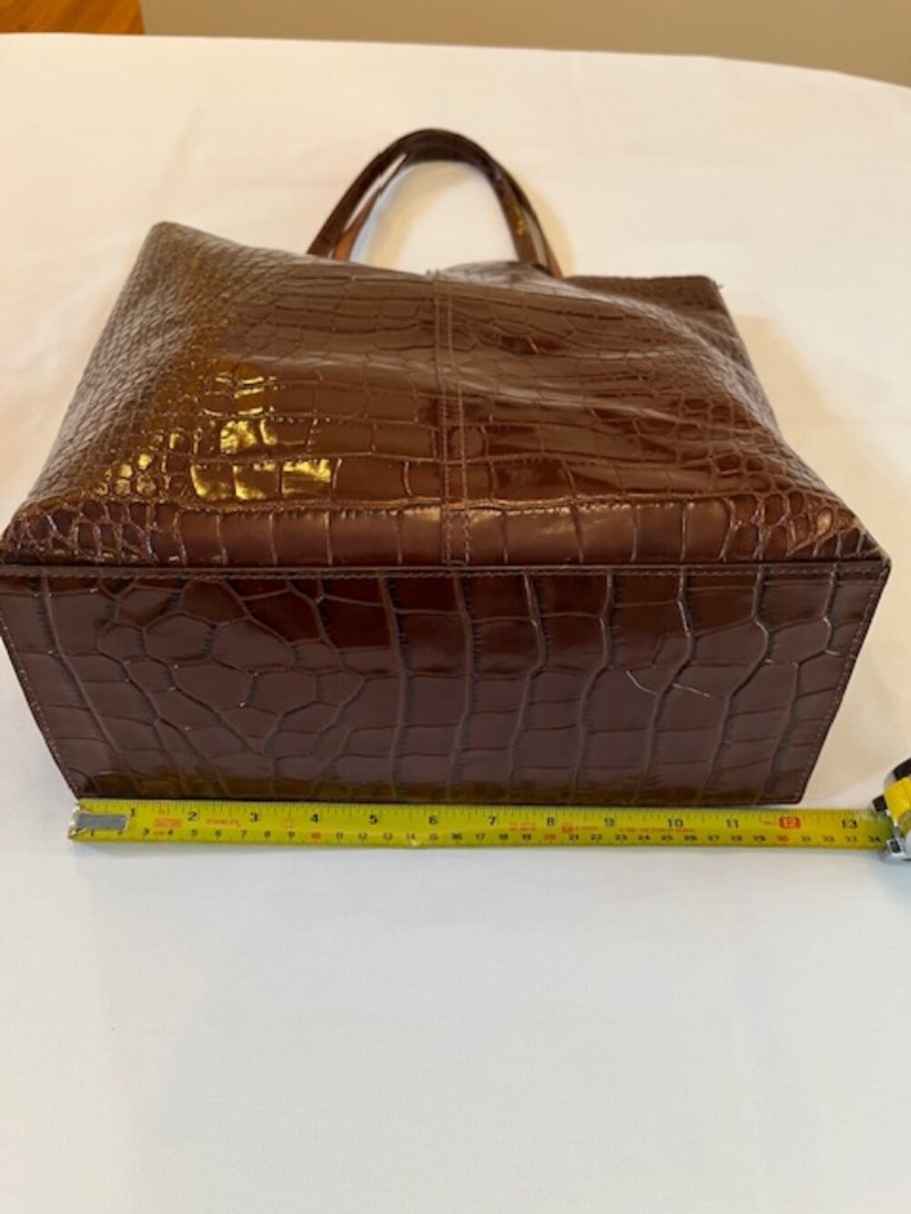 &OTHER STORIES | Croc Embossed Brown Leather Lg Tote Shoulder Shopping Bag-EUC - Picture 5 of 12